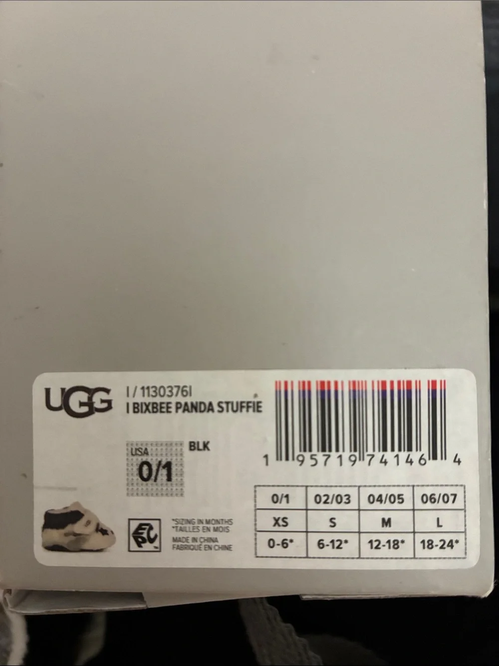 UGG Cream and Black Plush Panda Baby Booties size 0/1
